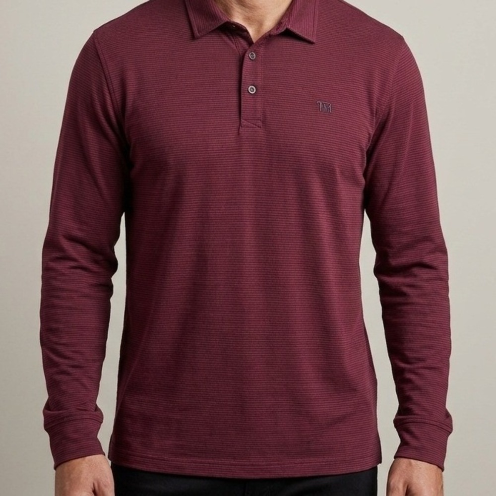 TravisMathew Mens XXL Long Sleeve Polo Shirt Burgundy Striped Golf Casual Top